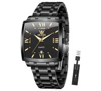 OLEVS Mens Tank Watch Minimalist Diamond Watch Fashion Dress Analog Quartz Mens Watches Rectangular Waterproof Stainless Steel Luminous with Date Watches for Men(Silver/Rose Gold), G2926-All Black