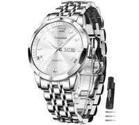 OLEVS Men's Watch,Classic Silver Watches for Men, Waterproof Stainless Steel Roman Numbers Men's Watch Easy to Read, all silver roman number, ROUND, mens business watch
