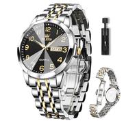 OLEVS Mens Watch, Dress Stainless Steel Analog Quartz Watches for Men with Day Date, Silver Gold Silver Two Tone Big Face Large Waterproof Luxury Casual Easy to Read Number Dial Men's Wrist Watch