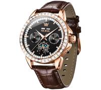 OLEVS Men's Watch Leather Skeleton Automatic Mechanical Tourbillon Calendar Moon Phase Luminous Waterproof Luxury Business Wristwatch, 6695:Black Dial&Brown Leather