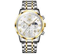 OLEVS Mens Watch Luxury Big Face Stainless Steel Analog Quartz Multifunctional Waterproof Luminous Date Two Tone Fashion Dress Wrist Watches for Man, G5529-Silver Gold-Silver, ROUND, Luxury Watch