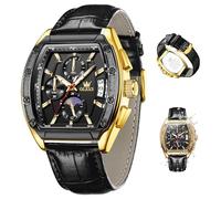 OLEVS Men's Watch Luxury Chronograph Moon Phase Waterproof Watches Gift Men, Black Band Black Face-G3661P, Square, mens business watch