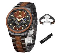 OLEVS Men's Watch Luxury Chronograph Moon Phase Waterproof Watches Gift Men, Sandalwood texture - brown-G3645G, ROUND, mens business watch
