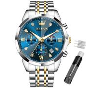 OLEVS Men's Watch - Multifunctional Chronograph with 4 Subdials,Luminous Hands,Date,3ATM Waterproof,Stainless Steel Band,Quartz Business Dress Watch (H3670- Dual Ribbon Blue Dial )