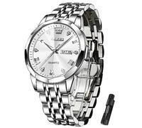 OLEVS Mens Watch Stainless Steel Analog Quartz Watches for Men Day Date Easy Read Diamond Waterproof Dress Luxury Classic Casual Big Face Blue/Black/Gold/Silver Roman Arabic Numerals Men's Wrist Watch