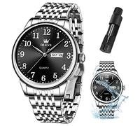 OLEVS Mens Watch Stainless Steel Analog Quartz Watches for Men Day Date Easy Read Diamond Waterproof Dress Luxury Classic Casual Big Face Blue/Black/Gold/Silver Roman Arabic Numerals Men's Wrist Watch