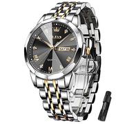 OLEVS Mens Watch Stainless Steel Analog Quartz Watches for Men Day Date Easy Read Diamond Waterproof Dress Luxury Classic Casual Big Face Blue/Black/Gold/Silver Roman Arabic Numerals Men's Wrist Watch