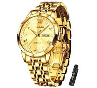 OLEVS Mens Watch Stainless Steel Analog Quartz Watches for Men Day Date Easy Read Diamond Waterproof Dress Luxury Classic Casual Big Face Blue/Black/Gold/Silver Roman Arabic Numerals Men's Wrist Watch