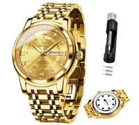 OLEVS Men's Watch Stainless Steel Band 30M Waterproof Calendar Luminous Fragrance Cotton for Work & Casual Occasions Popular, Gold-5513x