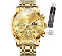 OLEVS Mens Watch Time Code Stainless Steel Strap Glow Waterproof Multi Functional Sub dial Watch Business Dress Quartz Round Luxury Watches for Men (2856-Gold Strap, Gold dial-1)