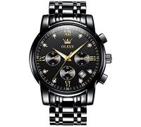 OLEVS Mens Watches Big Face All Black Stainless Steel Chronograph Watches for Men Classic Roman Numerals Diamond Men's Watch Waterproof Luminous Analog Quartz with Date Men's Wrist Watch