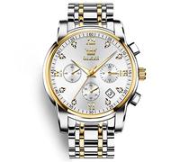 OLEVS Mens Watches Big Face Gold Silver Stainless Steel Band Analog Quartz Watch Men Classic White Luxury Diamond Chronograph Watch for Men Luminous Waterproof with Date Men's Wrist Watches