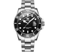 OLEVS Mens Watches Big Face Silver Stainless Steel Analog Quartz Watch for Men Classic Black Dial Rotatable Bezel Men's Dress Watch Waterproof Luminous with Date Watches for Men Reloj para Hombre
