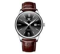 OLEVS Mens Watches Brown Leather Strap Roman Numerals Analog Quartz Watches for Men Big Face Waterproof Black Mens Watch Simple Stylish Easy to Read Luminous Men’s Wristwatch with Calendar