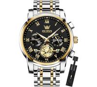 OLEVS Mens Watches Business Large Numer Easy to Read Quartz Watch Stainless Steel Waterproof Luminous Date Casual Male Watch, black face wrist watch, Quartz Watch,Chronograph