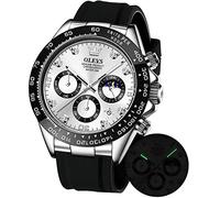 OLEVS Men's Watches Chronograph Multifunction Sport Silicone Luxury Diamond Moon Phase Quartz Male Watch Waterproof Wrist Watch …, silver white, Chronograph
