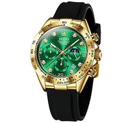 OLEVS Men's Watches Chronograph Multifunction Sport Silicone Luxury Diamond Moon Phase Quartz Male Watch Waterproof Wrist Watch, Gold, Chronograph,Quartz Watch