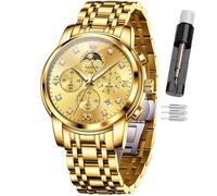 OLEVS Mens Watches Chronograph Stainless Steel Analog Quartz Watch for Men, Business Wrist Watch with Luminous Hands, 24-Hour Moon Phase, Auto Date, Waterproof 30M, Link Adjustment Tool Included