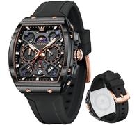 OLEVS Men's Watches Chronograph Waterproof Luminous Silicon Strap Multifunction Quartz Business Calendar Watch, Black, 42mm