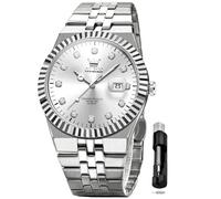 OLEVS Mens Watches Chronograph Waterproof Luminous Silicon Strap Multifunction Watches for Men Quartz Business Calendar Men Wrist Watch, silver watches for men 11, men watch