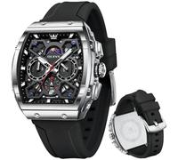 OLEVS Mens Watches Chronograph Waterproof Luminous Silicon Strap Multifunction Watches for Men Quartz Business Calendar Men Wrist Watch, silver black watch 42, men watch