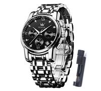 OLEVS Mens Watches Dress Designer Diamond Analog Quartz Stainless Steel Silver Waterproof Metal Date Chronograph Roman Numerals Gent Wrist Watch