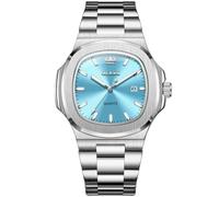 OLEVS Men's Watches Ice Blue Analog Quartz Stainless Steel Watch for Men Business Big Dial Waterproof Large Wrist Watches for Mens Silver Easy to Read Minimalism Luminous with Date Watch Mens