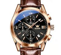 OLEVS Men's Watches Luxury Leather Strap Analog Quartz Watch Fashion Big Face Date Waterproof Watch Dress Luminous Men Watches, 2872 Black Face/Brown Leather Strap, Classic watch