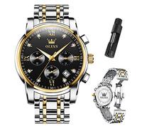 OLEVS Mens Watches Luxury Waterproof Luminous Easy Read Chronograph Watches Full Gold/White Dail/Black Face with Calendar Wrist Watches, 2858-Silver Gold-Black Face, ROUND, Fashion watches