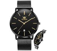 OLEVS Mens Watches Minimalist Ultra Thin Fashion Casual Analog Quartz Date Watch Waterproof Slim Simple Big Face Dress Wrist Watch with Retro Leather Band for Men, Mesh Strap watch balck, men watch