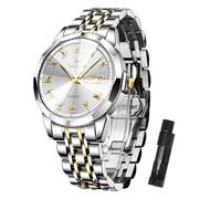 OLEVS Men's Watches Silver Dial Quartz Business Dress Watch with Day Date Display 30M Waterproof Daily Wear Casual Watch Gift Watches for Men