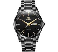 OLEVS Mens Watches Stainless Steel Wristwatch with Day Date Waterproof Luminous Analog Quartz Fashion Business Sport Watches for Men, Black, Japanese