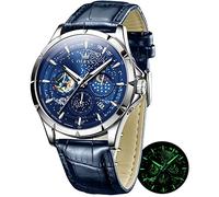 OLEVS Mens Watches Starry Sky Moon Phase Dial Luxury Business Dress Analog Quartz Classic Casual Date Wrist Watches Waterproof Luminous, Blue Strap Blue Dial, Quartz Watches