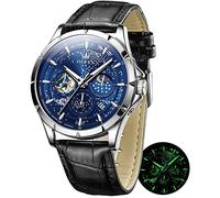 OLEVS Mens Watches Starry Sky Moon Phase Dial Luxury Business Dress Analog Quartz Classic Casual Date Wrist Watches Waterproof Luminous, Black Strap Blue Dial, Quartz Watches