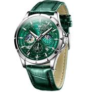 OLEVS Mens Watches Starry Sky Moon Phase Dial Luxury Business Dress Analog Quartz Classic Casual Date Wrist Watches Waterproof Luminous, Green Strap Green Dial1