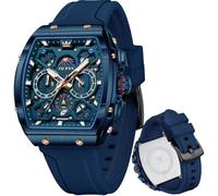 OLEVS Mens Watches Stylish Chronograph Waterproof Luminous Silicon Strap Multifunction Watches for Men Business White Men Wrist Watch, Blue watches for men 42, men watch