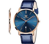 OLEVS Mens Wrist Watches Ultra Thin 6.5mm Minimalist Business Dress Waterproof & Date & Leather Strap Slim Watches for Men