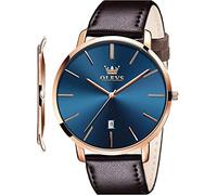OLEVS Mens Wrist Watches Ultra Thin 6.5mm Minimalist Business Dress Waterproof & Date & Leather Strap Slim Watches for Men