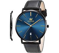 OLEVS Mens Wrist Watches Ultra Thin 6.5mm Minimalist Business Dress Waterproof & Date & Leather Strap Slim Watches for Men