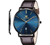 OLEVS Mens Wrist Watches Ultra Thin 6.5mm Minimalist Business Dress Waterproof & Date & Leather Strap Slim Watches for Men