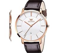 OLEVS Mens Wrist Watches Ultra Thin 6.5mm Minimalist Business Dress Waterproof & Date & Leather Strap Slim Watches for Men