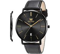 OLEVS Mens Wrist Watches Ultra Thin 6.5mm Minimalist Business Dress Waterproof & Date & Leather Strap Slim Watches for Men