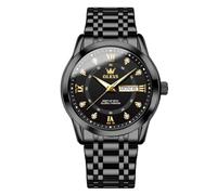 OLEVS New Men's Perfume Watches Diamond Luxury Business Dress Wrist Watches Quartz Stainless Steel Waterproof Luminous Day Date, 5513XX: Black band & Black dial