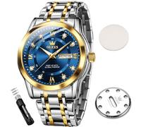 OLEVS New Men's Perfume Watches Diamond Luxury Business Dress Wrist Watches Quartz Stainless Steel Waterproof Luminous Day Date, 5513XX: Two tone band & Blue dial
