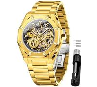 OLEVS Self Winding Watches for Men Automatic Mechanical Tourbillon Stainless Steel Waterproof Luminous Luxury Dress Wrist Watches, 6669:Gold strap&gold dial