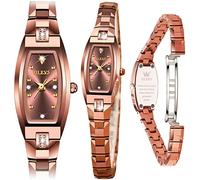 OLEVS Slim Watch for Women Rose Gold Tungsten Steel Strap tonneau Design Square Shape Small dial Diamond Quartz Watch Ladies Wrist Watch Waterproof 3, Rose Gold 5501, Plaza, Fashion Watch