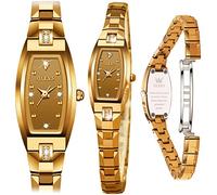 OLEVS Slim Watch for Women Rose Gold Tungsten Steel Strap tonneau Design Square Shape Small dial Diamond Quartz Watch Ladies Wrist Watch Waterproof 3, 5501 Gold, Plaza, Fashion Watch