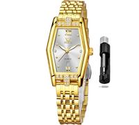 OLEVS Square Watches for Women Dress Analog Small Female Watch Stainless Steel Waterproof Luminous Two Tone Fashion Set Watch for Lady, silver watch Chronograph, women watch
