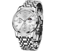 OLEVS Stainless Steel Men's Watches Chronograph Modern Quartz Analogue Watch Men with Date Diamond Luminous Watches Men's Metal Strap Gifts for Men, 2858 White Dial/Silver Bracelet, standardmäßig