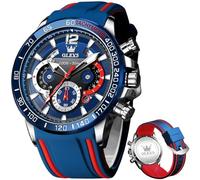 OLEVS Stylish Wrist Watch for Men,Silicone Strap Men Watches,Pro Diver Stainless Steel Chronograph Watch,Waterproof Date Dress Watch for Man,Large Face Male Watch, blue silver watch, men watch